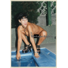 Erotic Study: Racy Darkhaired Nude At Pool*2 / In The Squats (Vintage Photo ~1990s)