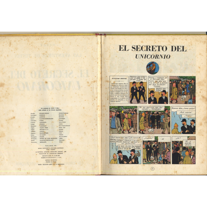 Hergé: Tintin - El Secreto Del Unicornio (Vintage Comic 5th Edition 1972)
