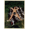 Erotic Study: Darkhaired Nude Sunbathing On Picnic Blanket (Vintage Photo ~1980s)