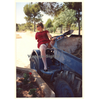 Erotic Study: Dressed Female On Tractor Flashing Panties / Risqué (Vintage Photo ~1990s)