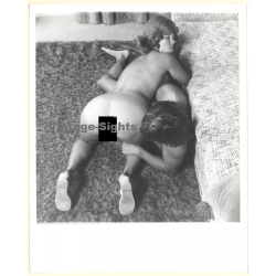 Erotic Couple Study By T. Liori: Nude Couple On Flocati / Butt (Vintage Photo KORENJAK 1960s/1970s)