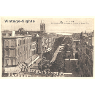Tunis / Tunisia: Avenue de France et Jules Ferry (Vintage PC ~1910s/1920s)