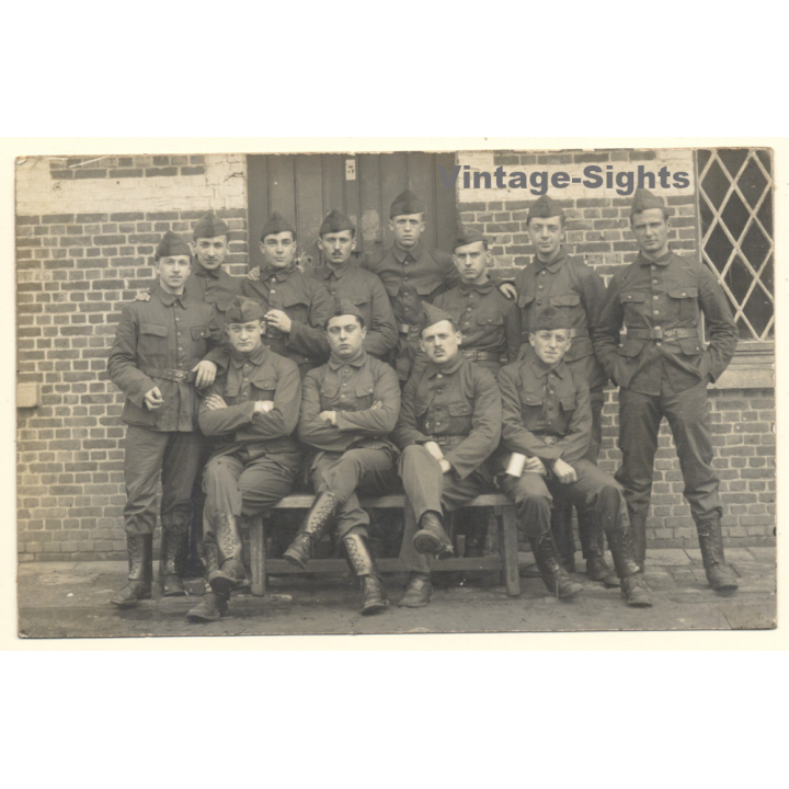 Beverloo / WW1: Group Of Belgian Soldiers In Front Of Barracks (Vintage RPPC ~1910s)