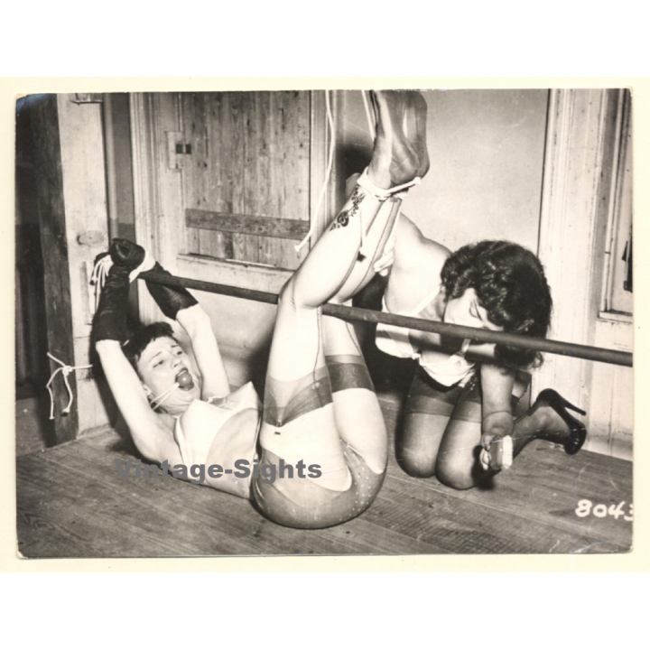Irving Klaw: Mistress Spanks Maid Tied To Pole / Ball Gag - BDSM (Vintage Photo ~1950s/1960s)
