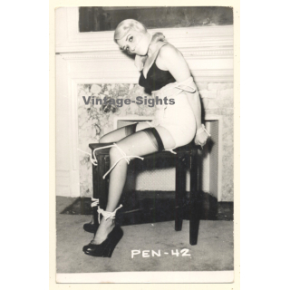 Irving Klaw PEN-42: Blonde Maid Tied To Chair / Nylons - Eyes BDSM (Vintage Photo ~1950s/1960s)