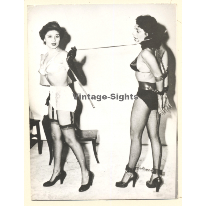 Racy Mistress Pulls Maids On Leash / Arms Behinds Back Restraint - BDSM (Vintage Photo ~1950s/1960s)