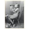 Semi Nude Maid Drinks Out Of Bottle / Ball & Chain - Collar - BDSM (2nd Gen Photo ~1950s/1960s)