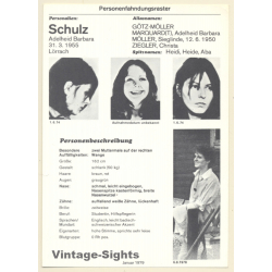 RAF Terroristin Adelheid Barbara Schulz (Vintage BKA Fahndungskarte 1979)