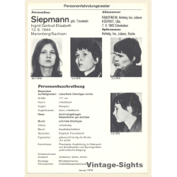 RAF Terroristin Ingrid Gertrud Elisabeth Siepmann (Vintage BKA Fahndungskarte 1979)
