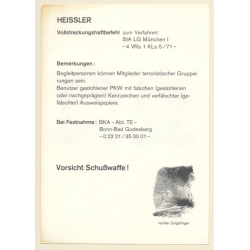 RAF Terrorist Rolf Gerhard Heißler (Vintage BKA Fahndungskarte 197?)