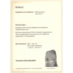 RAF Terroristin Adelheid Schulz (Vintage BKA Fahndungskarte 1977)