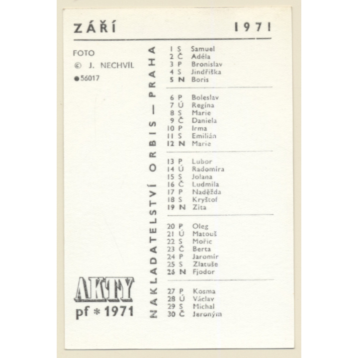 Erotic Study by J. Nechvil: Pensive Shorthaired Nude / Pin-Up (Vintage Photo & Calender 1971)