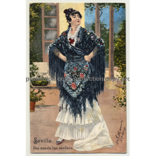 Sevilla: Una Manola, Tipo Sevillano (Vintage RPPC Purger & Co. 1903)
