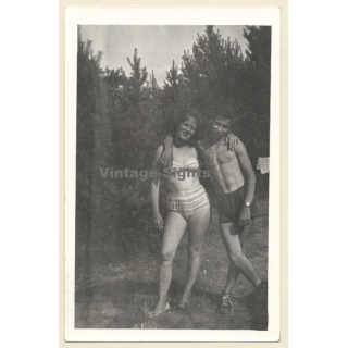 Young Couple Embracing Each Other On Camping Site / Bikini - ABS (Vintage Photo Czechia ~1960s)