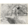 Erotic Study by Hubert Toyot: Natural Brunette Nude On Rocks*1 (Vintage Photo 1950s/1960s)