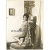 Erotic Study by Hubert Toyot: Dark-Skinned Nude In Open Dress On Lounge Chair (Vintage Photo 1950s/1960s)