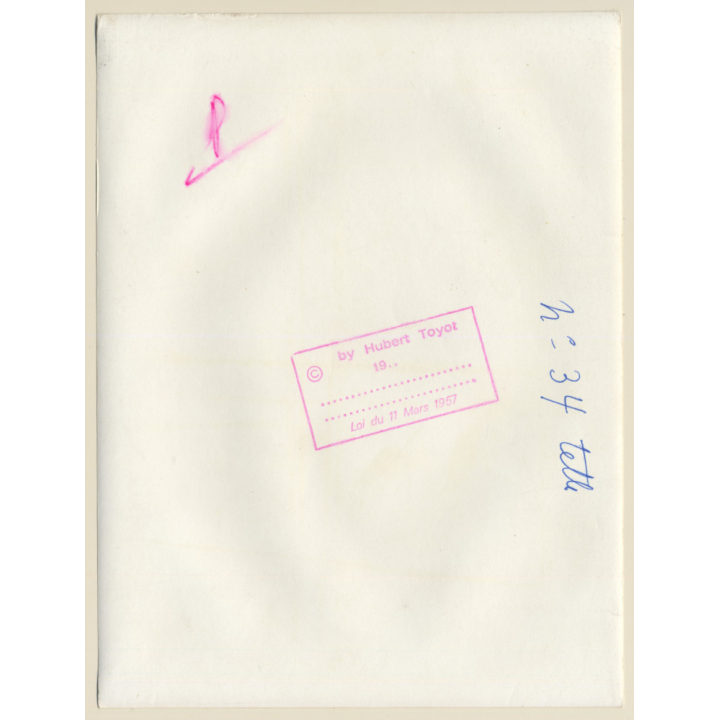 Erotic Study by Hubert Toyot: Darkhaired Nude On Faux Fur Blanket / Scarf - Boobs (Vintage Photo 1957)