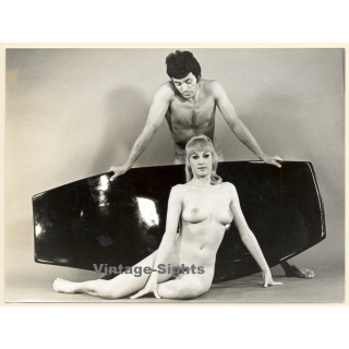 Erotic Study by Hubert Toyot: Muscular Nude Man & Blonde Nude Pose Together (Vintage Photo 1950s/1960s)