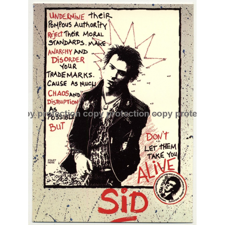 Sid Vicious - Don't Let Them Take You Alive (Vintage Official Postcard Athena UK 1980s)