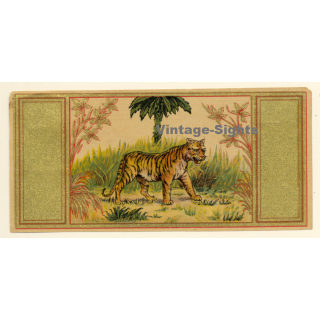 Tiger In Front Of Palm Tree (Vintage Chromo Litho Label ~1910/1920s)