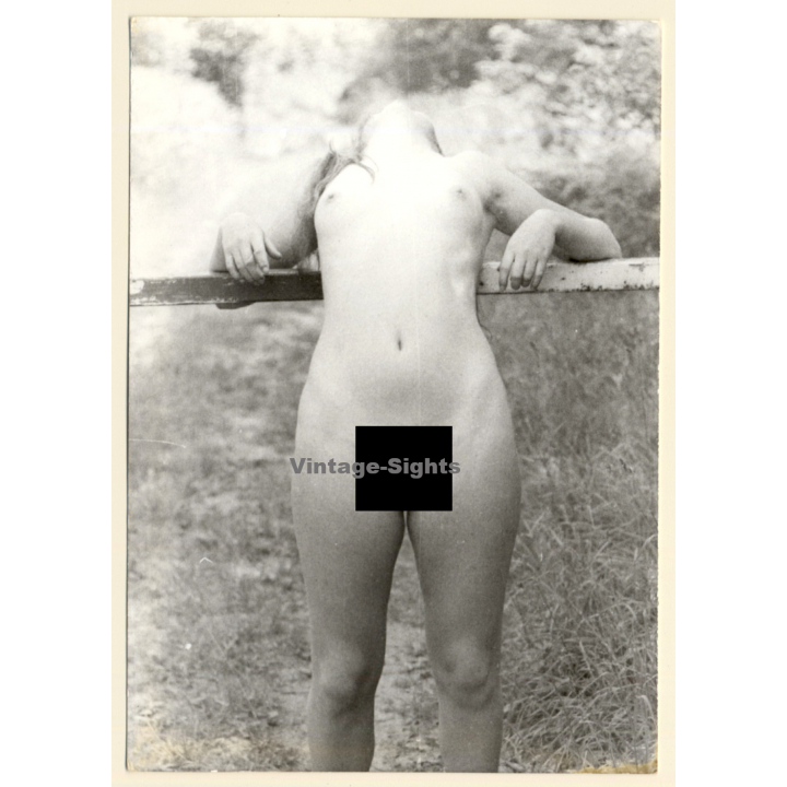 Erotic Study: Natural Nude Leaning Against Barrier / Nudism (Vintage Photo GDR ~1980s)