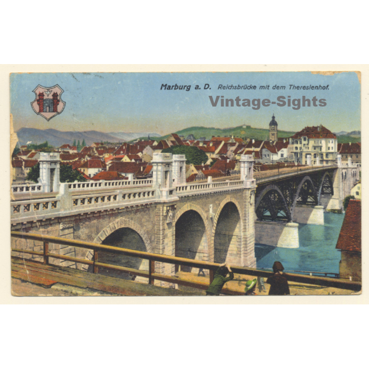 Marburg a.D. - Maribor / Slovenia: Reichsbrücke & Theresienhof (Vintage PC 1915)