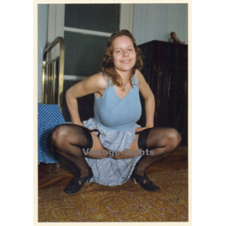 Erotic Study: Cheeky Busty Semi Nude In The Squats / Nylons (Vintage Photo ~1990s)