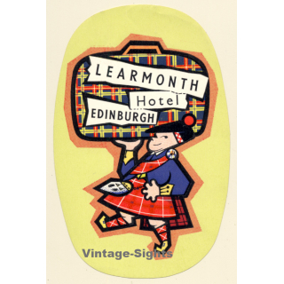 Edinburgh / Scotland: Learmonth Hotel - Kilt (Vintage Self Adhesive Luggage Label / Sticker)