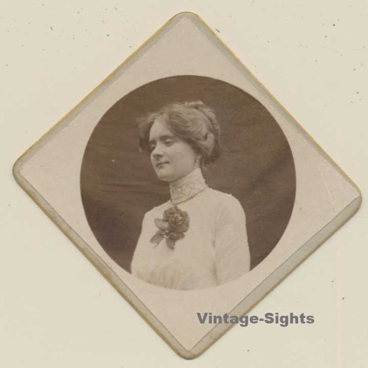 Pretty Young Lady In Victorian Style Blouse / Hairstyle (Vintage Photo ~1910s/1920s)