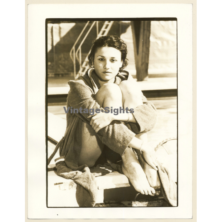 Erotic Study: Semi Nude Female Sitting / Bathrobe - Eyes (French Master Photo 1980s)