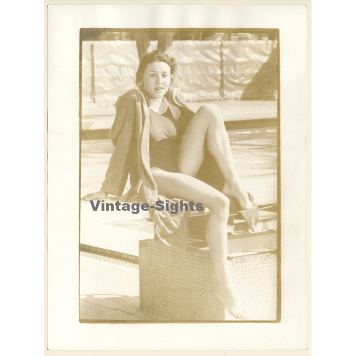 Erotic Study: Natural Woman In Swimsuit On Poolside (French Master Photo 1980s)
