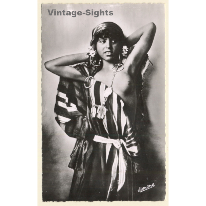 Lehnert & Landrock: Sud Algérienne Jeune Nomade / Topless (Vintage RPPC ~1930s/1940s)
