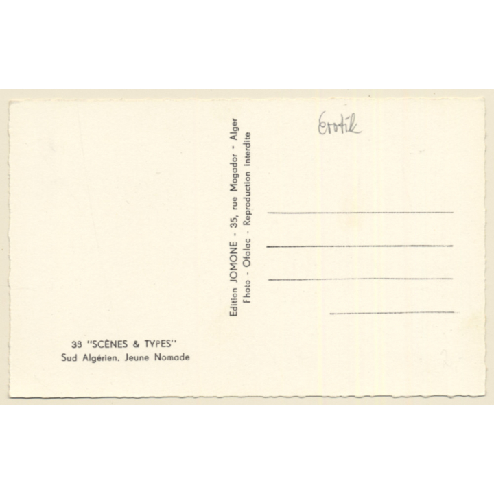 Lehnert & Landrock: Sud Algérienne Jeune Nomade / Topless (Vintage RPPC ~1930s/1940s)