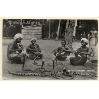 Ceylon / Sri Lanka: Snake Charmers (Vintage RPPC ~1930s)