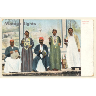 Egypt: Dancing Girls - Tambour Players - Waiter (Vintage PC ~1910s)