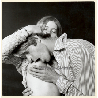 Erotic Study: Handsome Man Kissing Blonde Females' Breast (Vintage Photo KORENJAK 1960s/1970s)