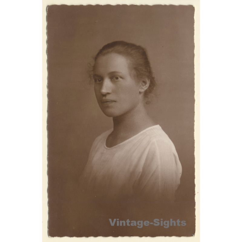 Portrait Of Beautiful Young Natural Woman (Vintage RPPC 1928)