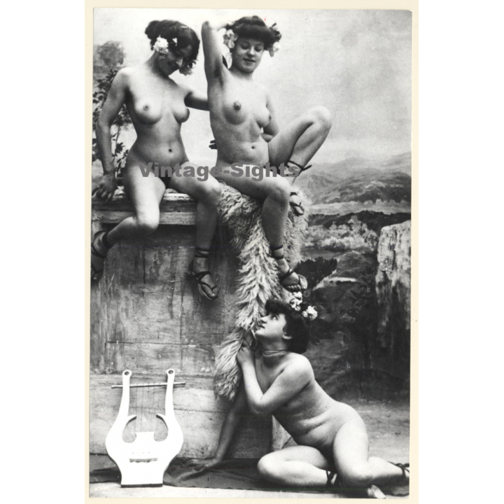 1920s Erotica: 3 Belle Epoque Nudes - Harp / Boudoir (Large Photo Reprint ~ 24 x 16 CM)