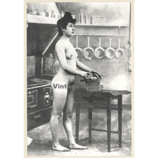 1920s Erotica: Belle Epoque Nude In Kitchen / Boudoir (Large Photo Reprint ~ 24 x 16 CM)