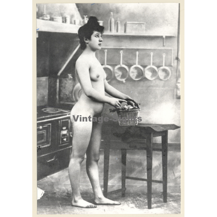 1920s Erotica: Belle Epoque Nude In Kitchen / Boudoir (Large Photo Reprint ~ 24 x 16 CM)