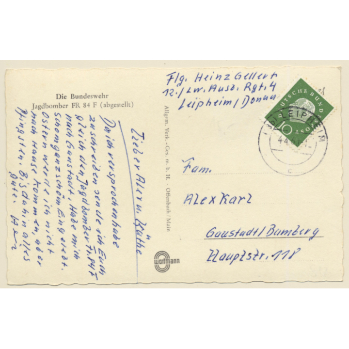 Jagdbomber FR 84 F - Bundeswehr / Aviation (Vintage RPPC 1960)