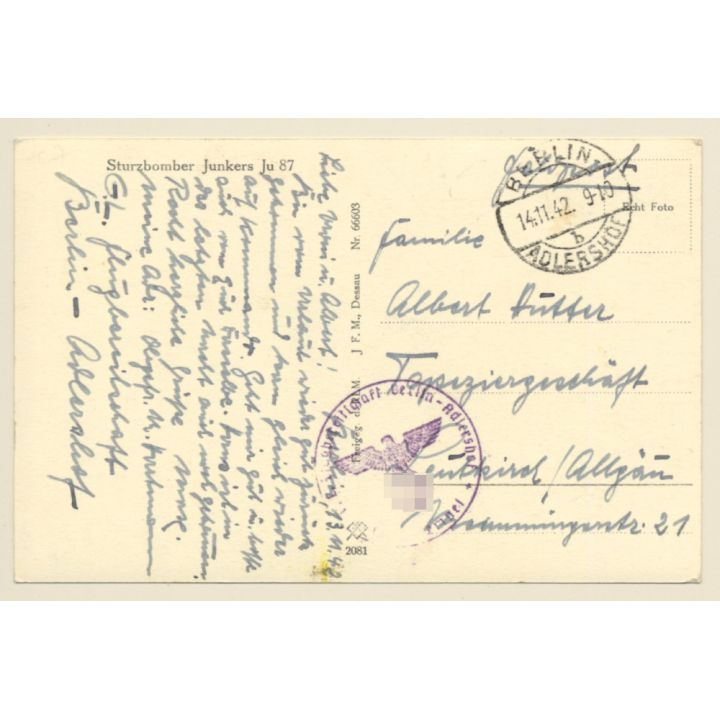 Sturzbomber Junkers Ju 87 / Aviation (Vintage RPPC 1942)