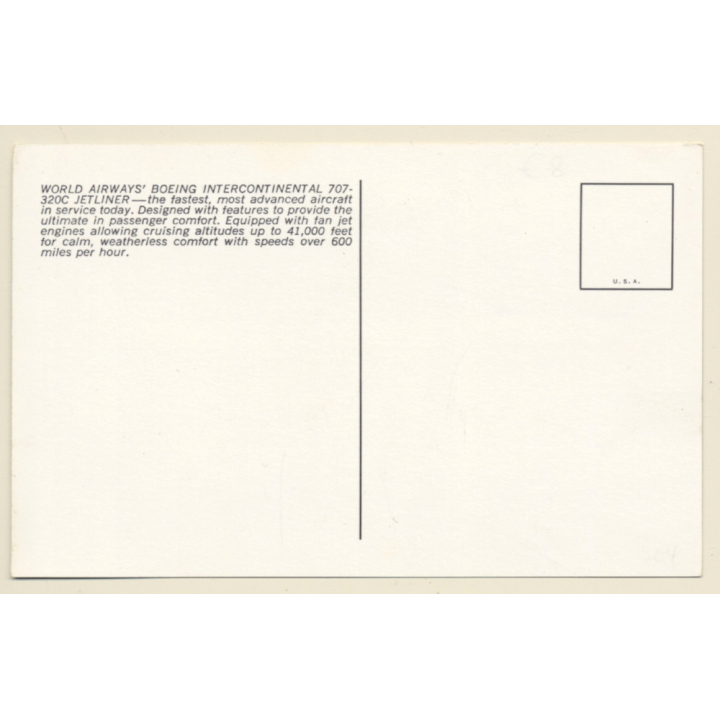 World Airways: BOEING 707 320C Jetliner / Aviation (Vintage PC  1960s/1970s)