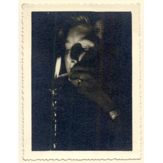 Cool Snapshot Of Woman In The Dark Lightening A Cigarette (Vintage Photo ~1940s)