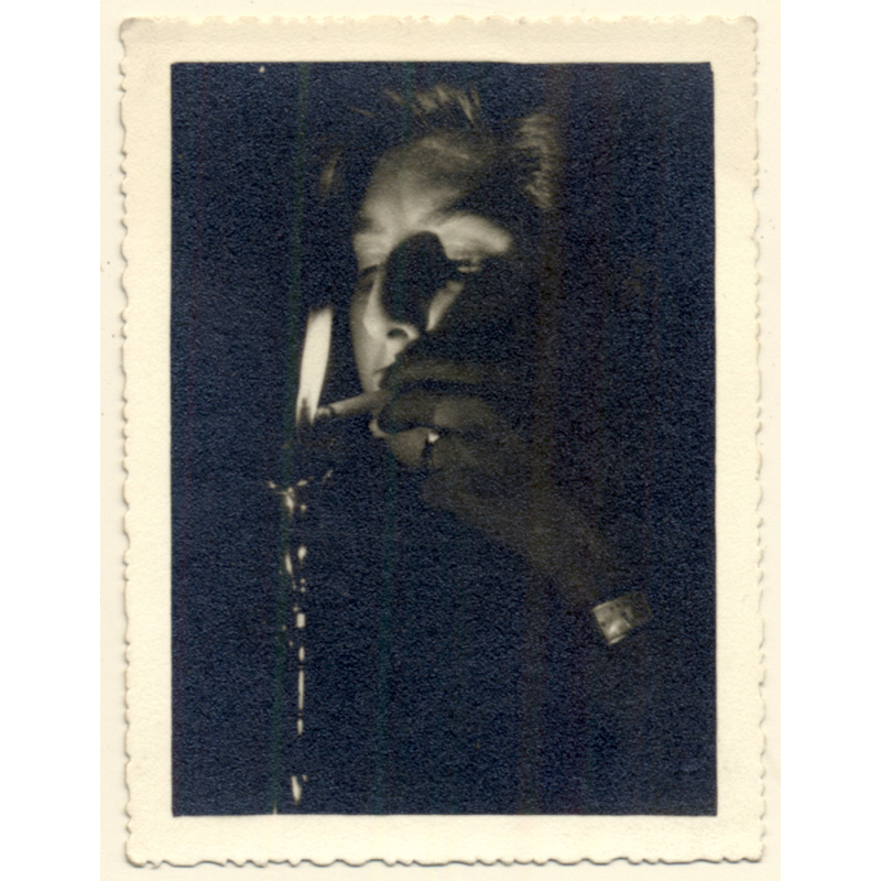 Cool Snapshot Of Woman In The Dark Lightening A Cigarette (Vintage Photo ~1940s)