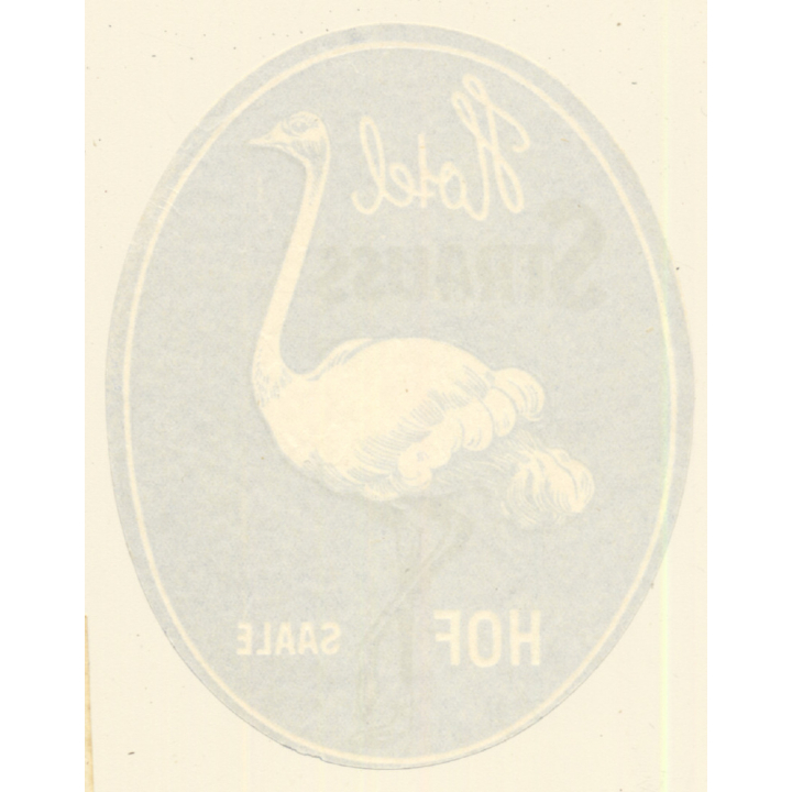 Saale / Germany: Hotel Strauss Hof / Ostrich (Vintage Luggage Label)