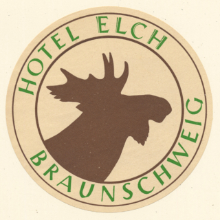 Braunschweig / Germany: Hotel Elch / Elk (Vintage Luggage Label ~1960s)