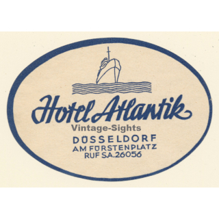 Düsseldorf / Germany: Hotel Atlantik (Vintage Luggage Label ~1950s/1960s)