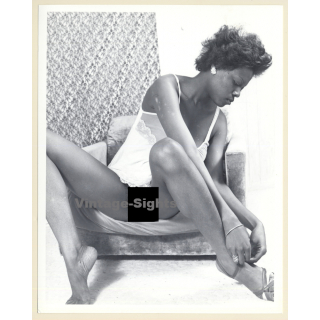 Erotic Study: Tall Dark-Skinned Nude Puts On Shoe (Vintage Photo KORENJAK 1970s/1980s)