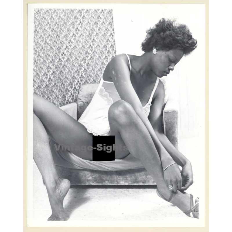 Erotic Study: Tall Dark-Skinned Nude Puts On Shoe (Vintage Photo KORENJAK 1970s/1980s)